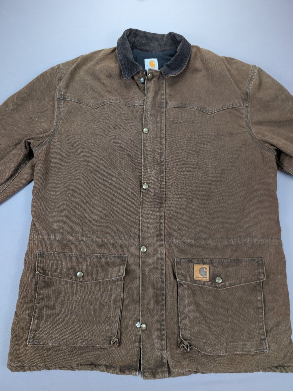Carhartt Blanket Lined Chore Coat Corduroy Collar Dark Brown Est. XL Canvas EUC
